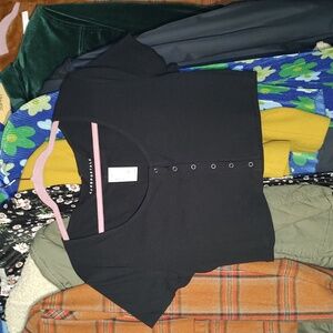 Aeropostale Black Snap Front Cropped Shirt XXL